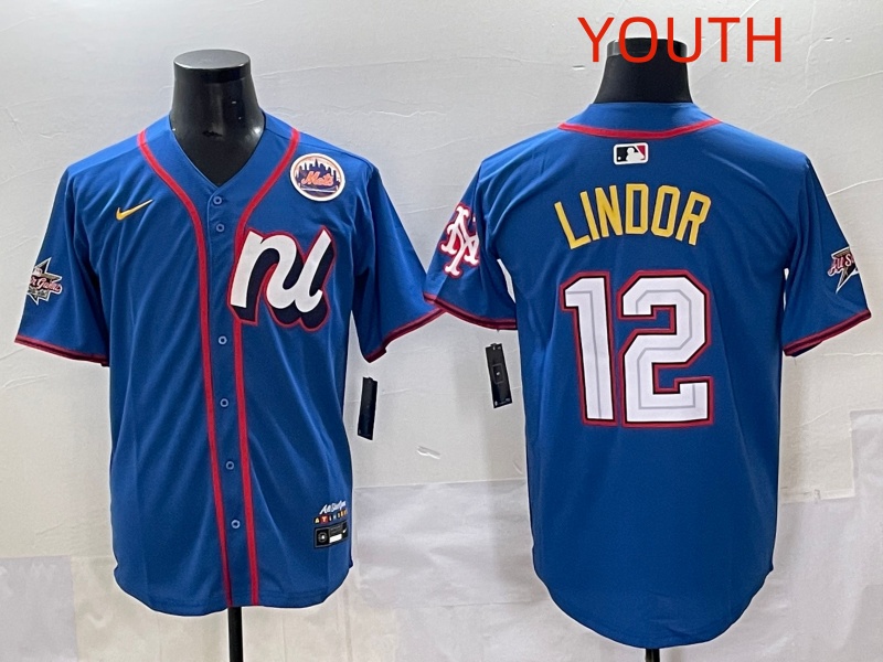 Youth 2025 New York Mets #12 Lindor Blue All star Nike MLB Jersey style 029